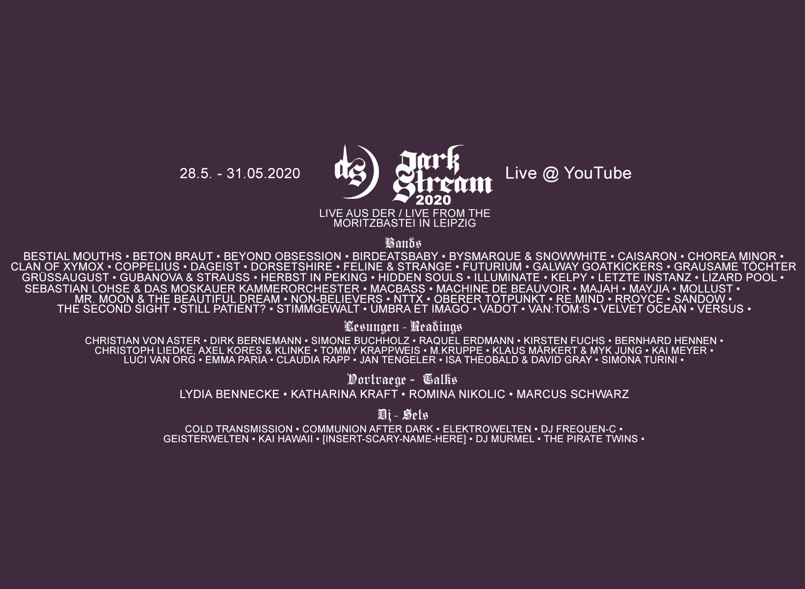 DarkStream Festival 2020 aus Leipzig mit 60 Künstlern DarkStream Festival 2020 aus Leipzig mit 60 Künstlern